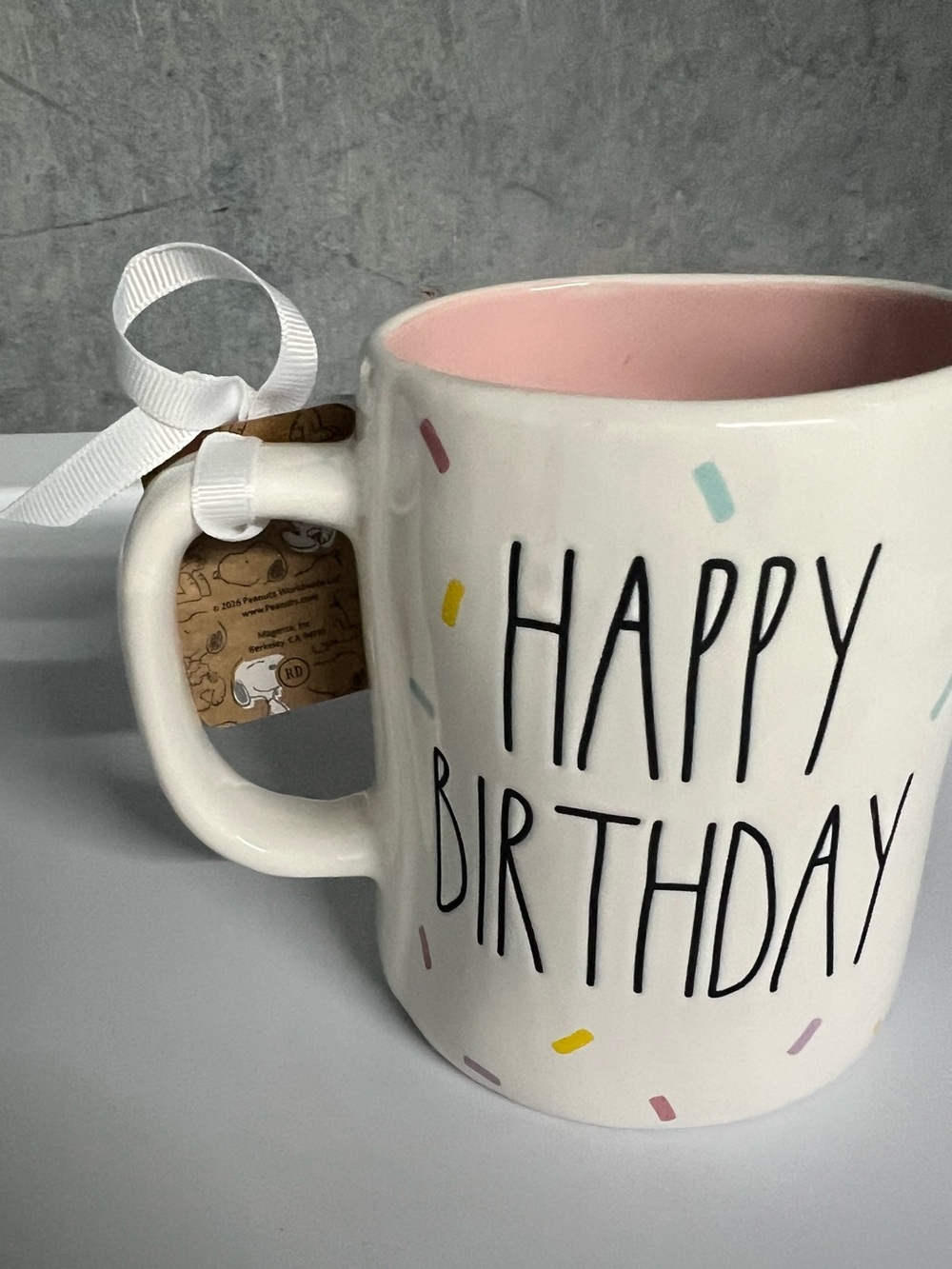 Peanuts x Rae Dunn Snoopy Woodstock Happy Birthday Mug
